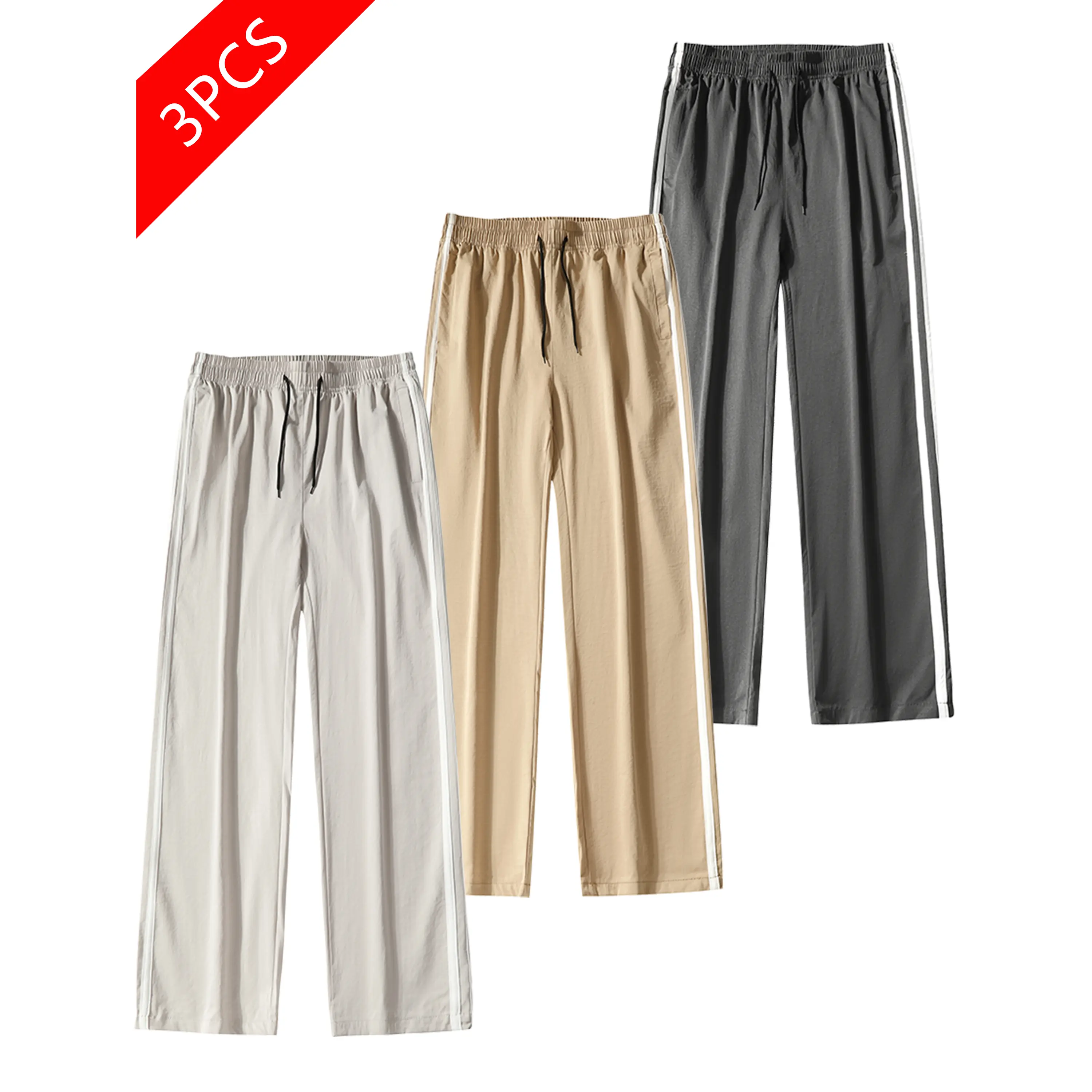 Men's Spring-Autumn Casual Pants Set - Elastic Waist Baggy Ankle-Length Straight-Leg Drapey Menswear, Sporty Chic Instagram-Style Bottoms