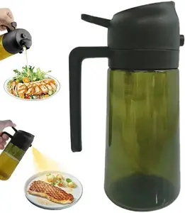 16oz/470ml Light-Blocking Dark Oil Sprayer for Cooking, 2 in 1 Olive Oil Dispenser Bottle for Kitchen, Premium Dark Green Glass Oil Bottle, Food-Grade Oil Mister for Air Fryer, BBQ (Black)