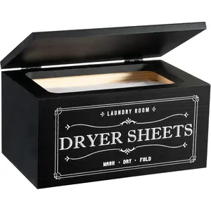 Rustic Dryer Sheet Holder with Lid - Cute Farmhouse Dryer Sheet Dispenser Laundry Room Decor Accessories,Fabric Softener Dispenser Dryer Sheet Container for Laundry Organization Storage,Black-N
