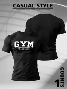 Men's Gym Warrior Print Compression T-Shirt, Micro Stretch High Performance Fit, Short Sleeve Sports Tee for Fitness Training, Athletic Compression Shirts