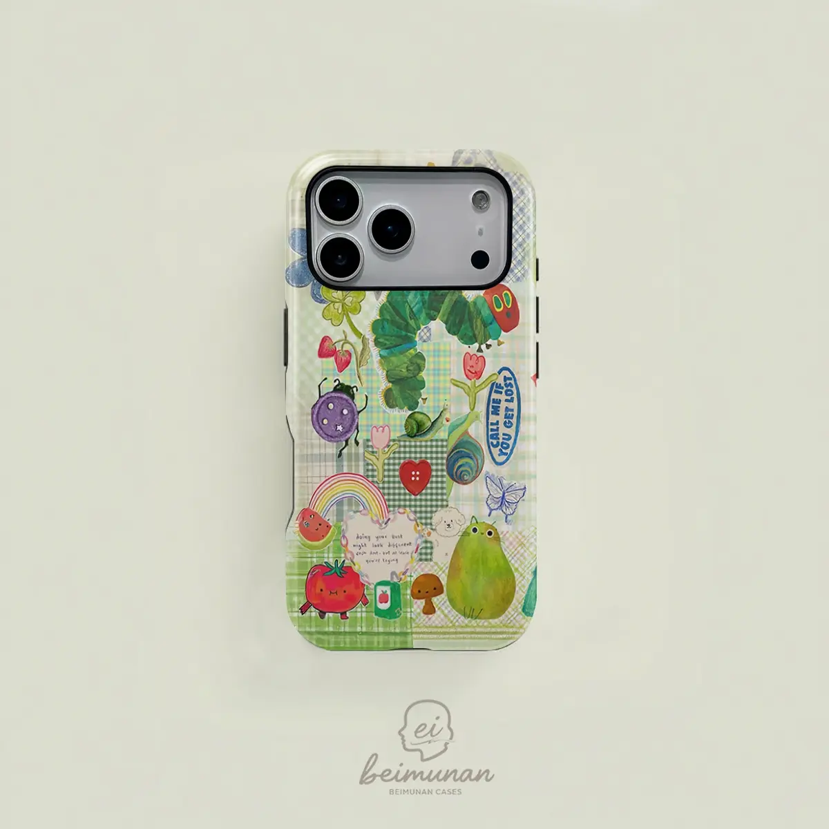 Hungry Caterpillar fruits flowers print phone case, sturdy shockproof 2in1 protective cover for iPhone 17 16 15 14 13 12 Pro Max, Samsung Galaxy S25 S24 S23 S22 Ultra series gift minimalist stylish case Casing