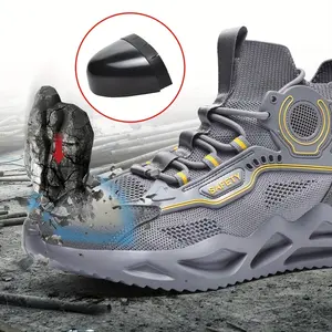 BDHJYDB Men's & Women's Heavy-Duty All-Terrain s - Rugged TPU Sole, Breathable High-Top Sneakers with Traction Tread, Cushioned for,, & Use (Grey/Yellow) - Lace-Up Boots-like, Trainers, High Top Sneakers For Women, High Top Sneakers For Men, Men Heavy Dut