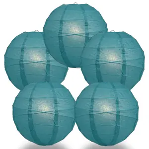 5-Pack 16 Inch Tahiti Teal Free-Style Ribbing Round Paper Lantern