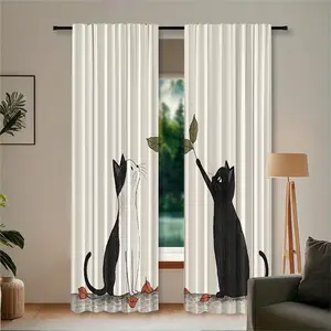 2pc black cat curtain panels with pole bag design. It is an ideal gift for friends. Suitable for home decoration in dormitories, bedrooms, living rooms, kitchens, study rooms, hotels, apartments, etc.