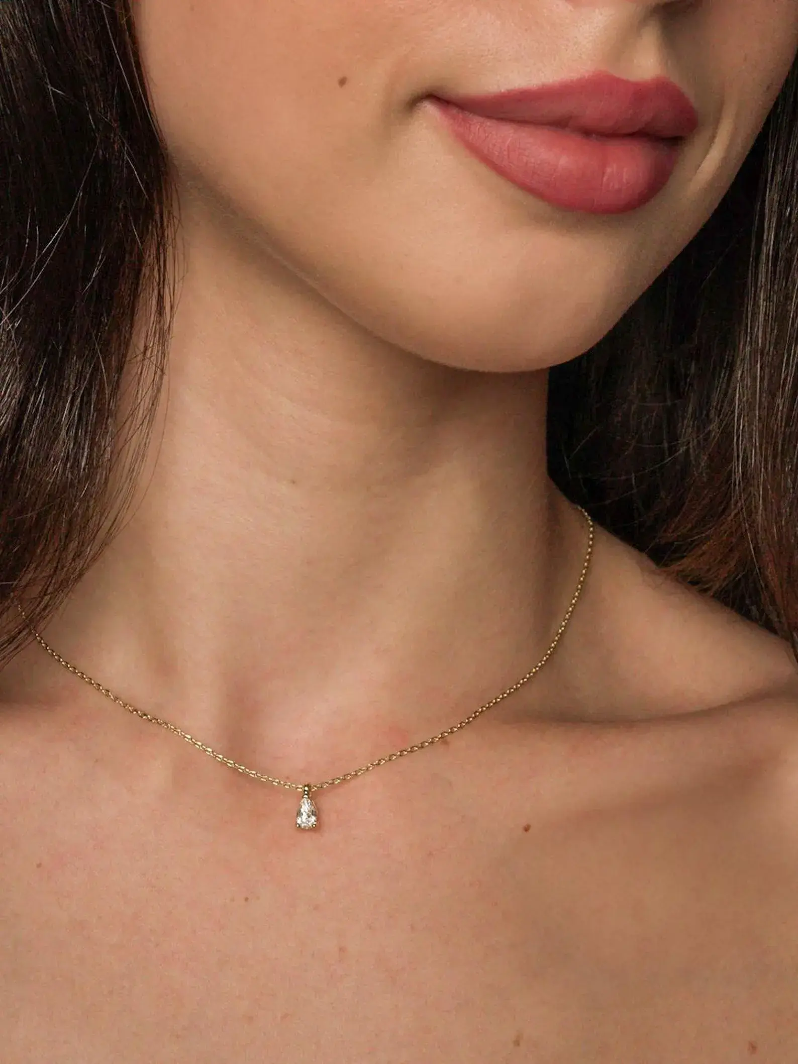Dainty Teardrop Diamond Necklace for Women, Gold or Silver Pear Pendant, Minimalist Bridal Everyday Jewelry Gift