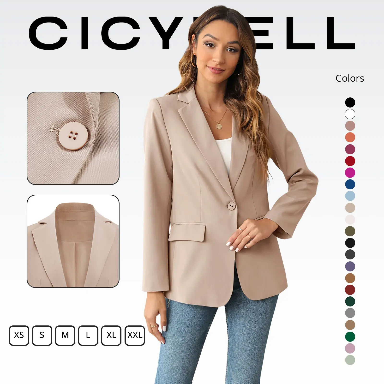 Cicy Bell Women's Casual Blazer Fitted Long Sleeve Work Office Suit Jacket with Flap Pockets Soft Wrinkle Resistant Fabric Minimalist Basic Collared Cicy Bell Women's Casual Blazer Fitted Long Sleeve Work Office Suit Jacket with Flap Pockets Soft Wrinkle Resistant Fabric Minimalist Basic Collared
