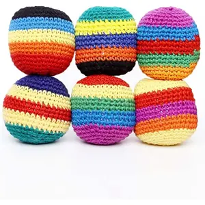 6 Pack 2.36 Inch Handmade Knitted Hacky Sack Multicolored Crochet Juggling Balls Durable Footbags Retro Skill Toy for Beginners Adults Outdoor