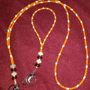 Orange and White Lanyard & Keychain Set with Bold Beads for Everyday Carry Fashion Accessories