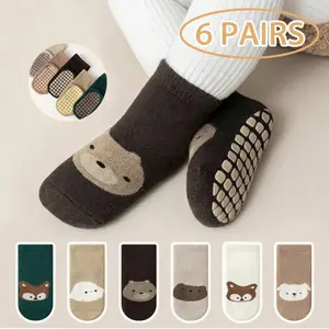 6/12/24 Pairs Baby Non Slip Socks, Cute Animal Anti Skid Socks for Toddlers Kids, Soft Warm Grip Socks for Boys Girls