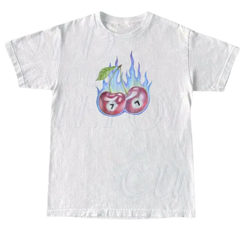 7 Ball Cherry On Fire Vintage Style Tshirt, Retro Y2k Lucky Cute Shirt, Cherry Shirts, Lucky 7 Hand Drawn Gifts, Billard 8 Ball Shirt Crewneck