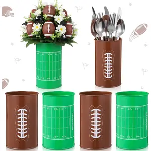 6 count Football Table Centerpiece Football Vase Party Decorations  Themed Galvanized Metal Tin Vases Artificial  Utensil Holder for  Party Supplies Birthday Gifts
