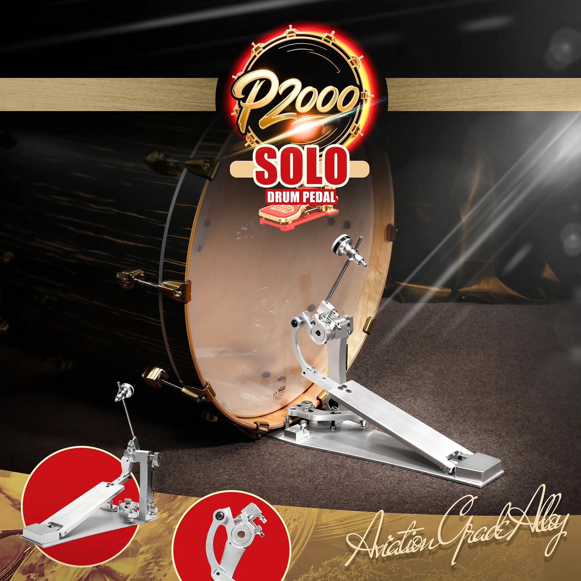 PD P2000 High-Performance Direct Drive Drum Pedal | Fast-Response Design, Metal, Black & Silvery Grey Options