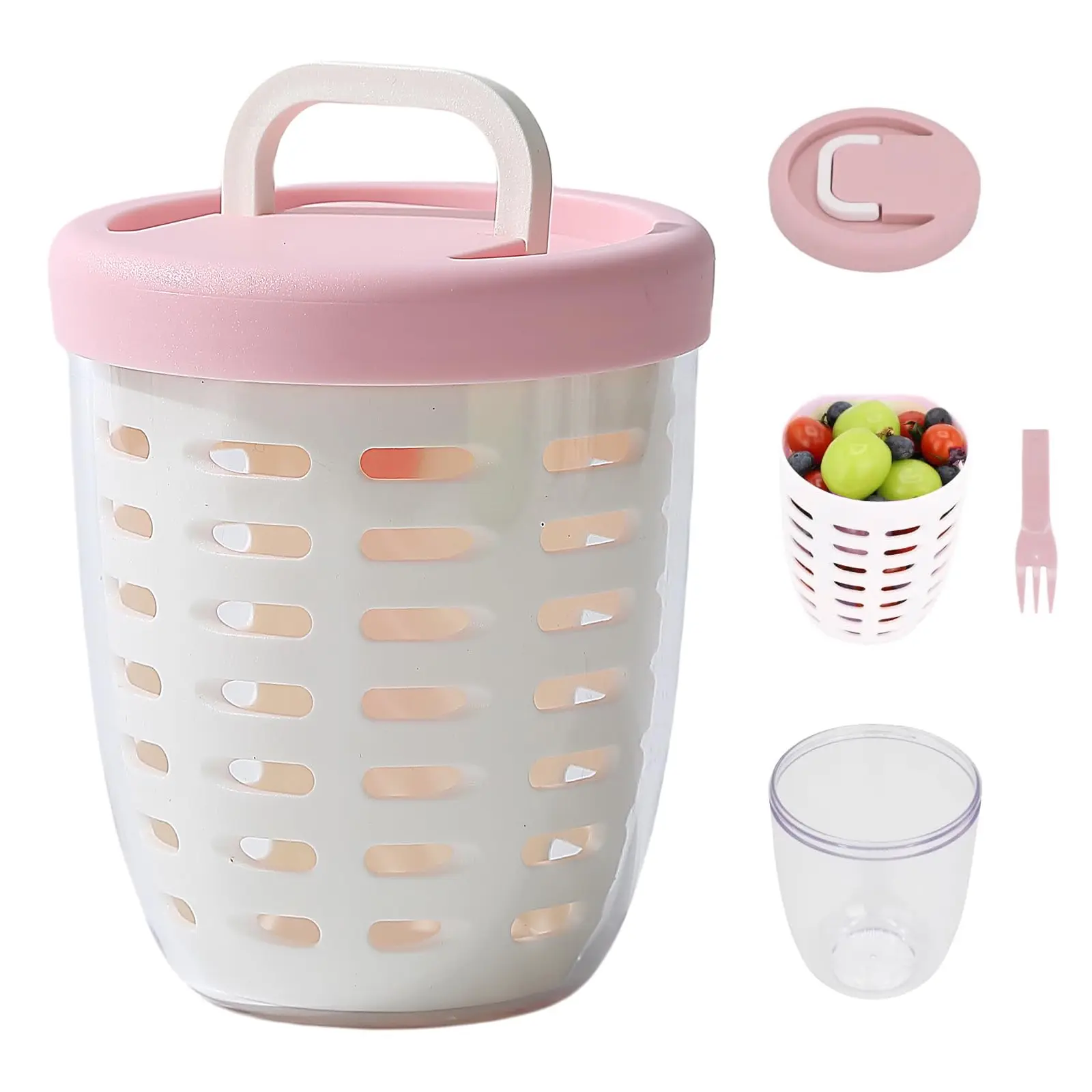 20 Oz BPA-Free Plastic Airtight Fruit Salad Storage Cup with Lid and Fork, Leak-Proof Kitchen Food Storage Container, Reusable for Office, Travel, Food Storage Containers