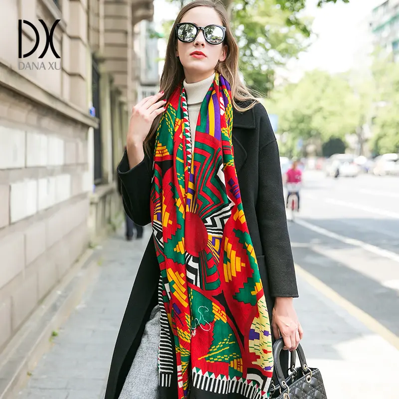 DANA XU 100% Merino Wool Extra Large Pashmina Blanket Travel Scarf Cashmere Wrap for Women Fall Winter Oversize Shawl Floral pashmina Unique Designs Fashion