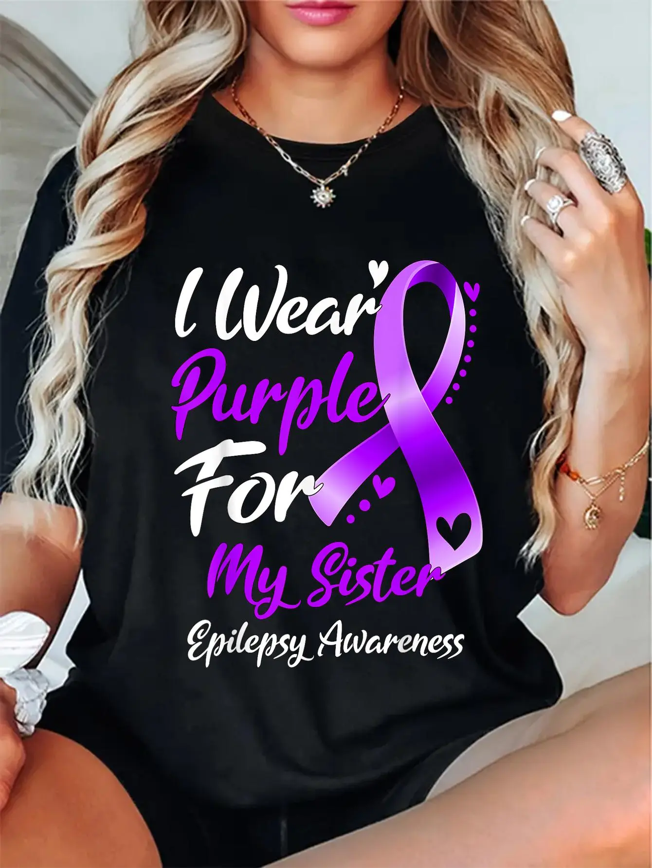 Women's 100% Cotton T-shirt, Casual Shortsleeve Graphic Tee with a Relaxed Fit, Cute Epilepsy Awareness Gift for Everyday Wear, Print, Soft, Round Neck, Digital Print, High Def Print