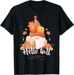 Hello Fall, autumn gnomes with pumpkins, Thanksgiving T-Shirt - Albertjasso Shop 69B0BHRCFHP7