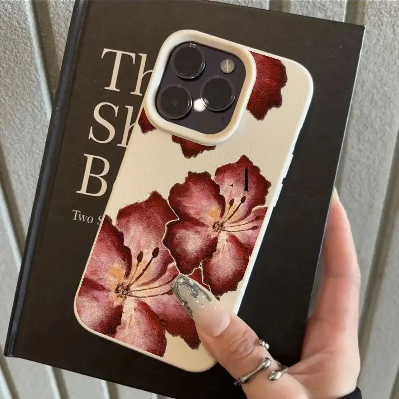 Vintage Hibiscus Pattern Cellphone Cover, Durable Shockproof Anti-Drop TPU Accessory with Minimalist High Aesthetics for Multi-Model iPhone 11/12/13P/14/15/16 Plus/16 Pro Max