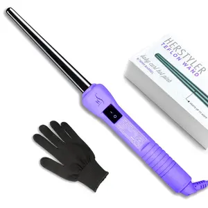HerStyler Baby Curls Mini Curling Iron, 9mm to 13mm Tapered Barrel, Thin Curling Wand with Dual Voltage, For Crowned Curls, Purple