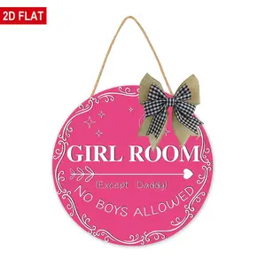 Girl Room Sign -Girls Only Room Decor, No Boys Allowed Except Daddy, Pink Wood Hanging Sign for Teen Girls Bedroom Wall Decorations, Home Decor Ornaments, 12 inch