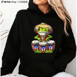 100% Puerto Rico Inspired Long Sleeve Hoodie with Boricua Coqui Frog and Taino Symbols
