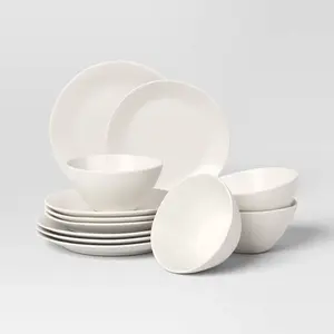 12pc Stoneware Aralia Dinnerware Set Sour Cream - Threshold