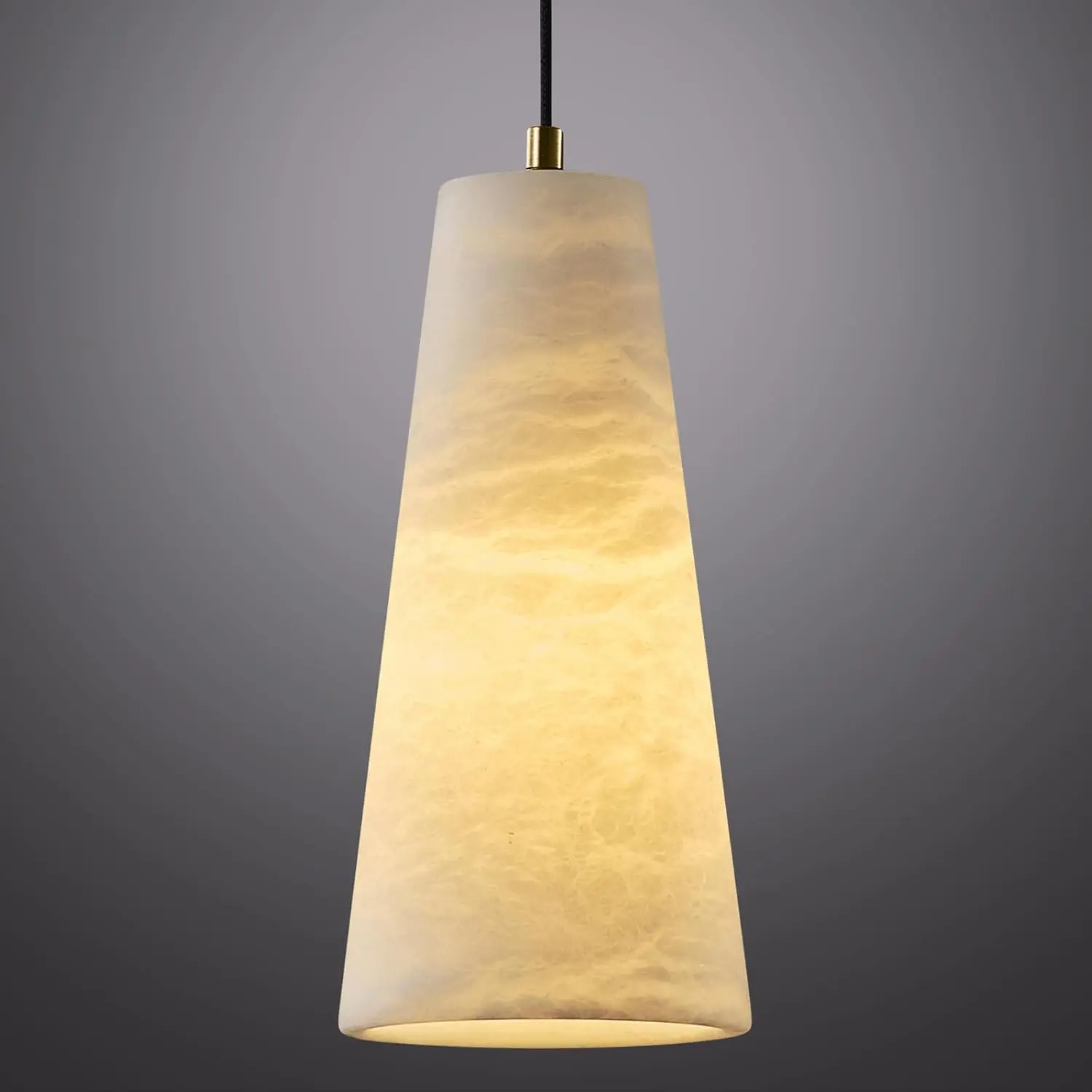 10 Inch Natural Alabaster Pendant Light, Brass Cone Hanging Light for Kitchen Island Bedroom Dining Room, Bulbs Included