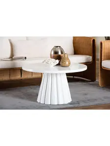 212 MAIN Parvana Round Coffee Table - Modern Furniture, Modern Accent Tables, White Resin Scalloped Edge, Round Top, Fluted Pedestal Base, for Home Decor, Outdoor Use