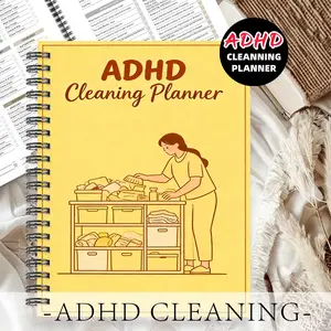 1pc ADHD Cleaning Planner Themed Subject Notebook, Women's Organizing Style - for Housewives, with A Pattern of A Woman Organizing A Desk. Planning for Item Storage. Organizing Planner, Storage Notebook. Suitable for Housewives. 5.5x8.3 Inch Notebook