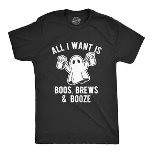 Mens Funny T Shirts All I Want Is Boos Brews and Booze Sarcastic Halloween Graphic Novelty Tee for Men Mens Funny T Shirts Cool Vintage Fashion T-Shirt Gift Classic Menswear Halloween Apparel for Men Funny Black -