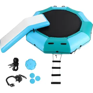 10 FT Inflatable Water Trampoline Recreational Water Bouncer with Electric Inflator Rope Ladder and Anchor Ropes Bounce Swim Platform for Adults Youth Lakes Pools