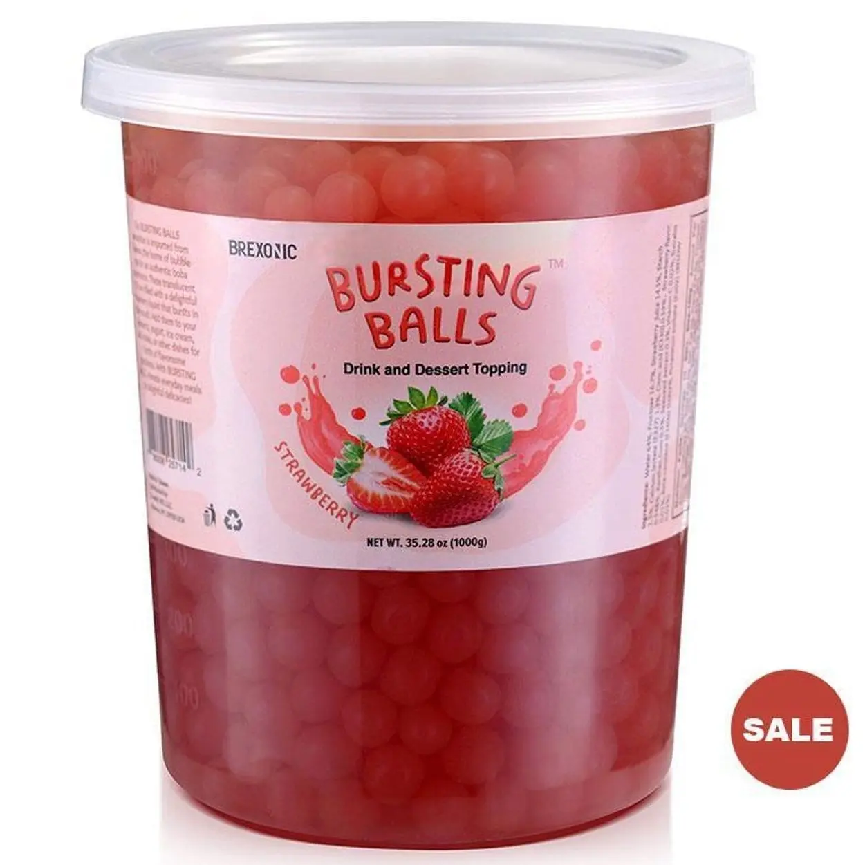 SYRUVIA Boba Pearls Popping Bursting Boba, Tapioca Pearls For Bubble Tea (Strawberry , 2 LB 1 Pack) Sweet Beverage