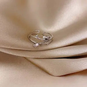 Retro personality punk sweet cool double layer rose open ring female simple niche hip hop creative jewelry