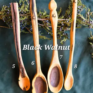 Handcarved Black Walnut Spoons - Natural Wood Utensils for Cooking and Serving