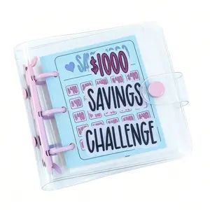 Mini Purple $1000 Savings Challenge Binder with Clear Transparent Cover, 25 Reusable Cash Stuffing Envelopes, Portable Personal Budget Planner for Finance Beginners & Cash Stuffing Lovers