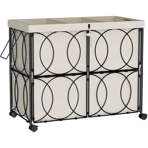 Laundry Hamper with 3 Section, Large 180L Rolling Laundry Basket with Wheels, Laundry Hamper with Detachable Bags, Dirty Clothes Hamper Organizer for Bedroom,(Beige)