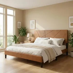 Torana King Size Metal Bed Frame with Mattress Included, Platform Bed with Under Bed Storage, Heavy Duty 800 lbs, No Box Spring Needed, Vintage Brown