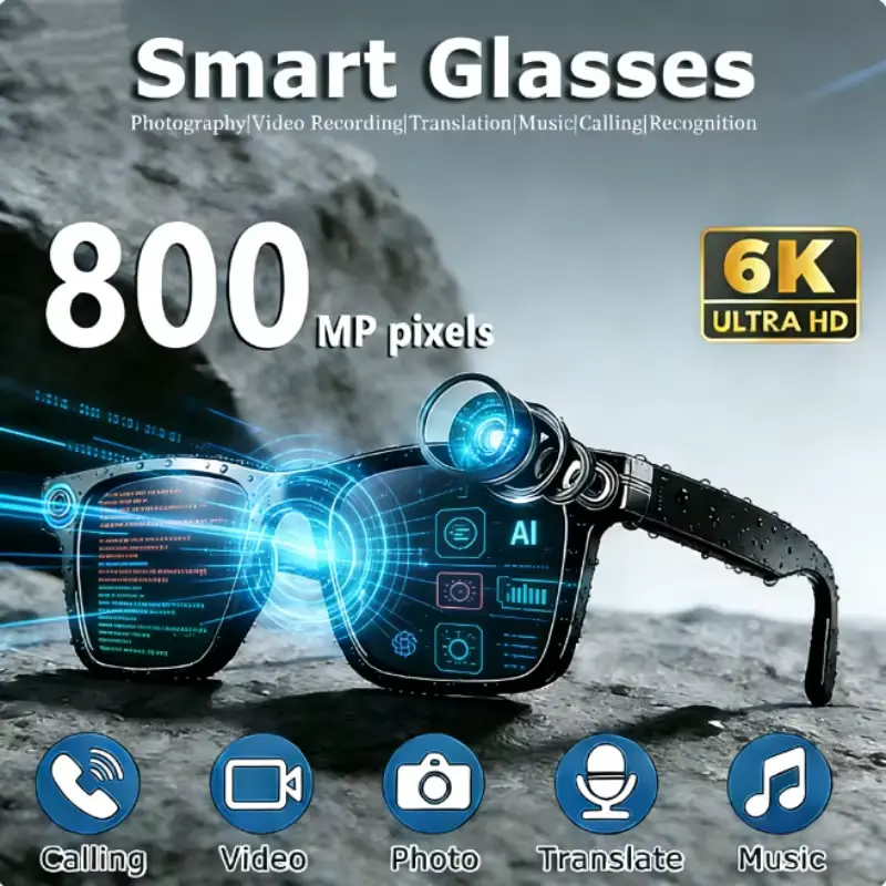 AI Smart Glasses with 8MP Camera - HD Video Recording Glasses with Audio, Music Playback, Wireless Call, Touch Control, Real-Time Translation, AI Object Recognition, Multifunctional Camera Glasses for Men Women, Translation Glasses for Travel & Outdoor