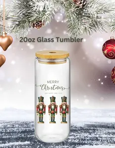 Nutcracker 20oz Glass Tumbler with Straw and Lid - Perfect Gift for Ballet Lovers - Drinkware Christmas Beer Can Cup