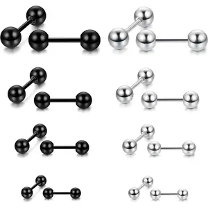 MILACOLATO 8 Pairs Stainless Steel Cartilage Helix Ear Piercing Ball Stud Earrings Barbell 3-6mm Daily