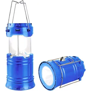Blue 1-Pack Solar Rechargeable LED Camping Lantern – 2-in-1 Collapsible Lantern Flashlight for Camping, Hiking, Night Fishing, Hurricane & Emergency