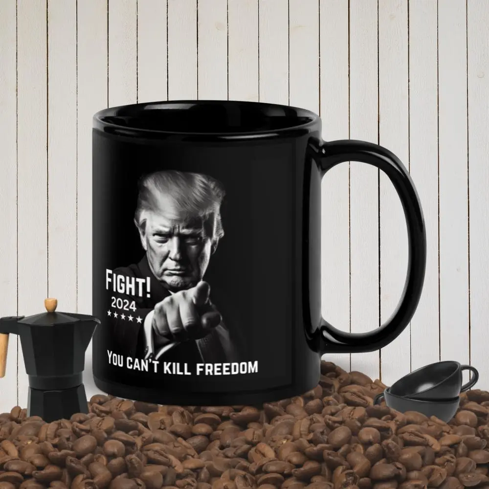 Trump 2024 Fight - Black Glossy Mug - Donald trump MUGSHOT