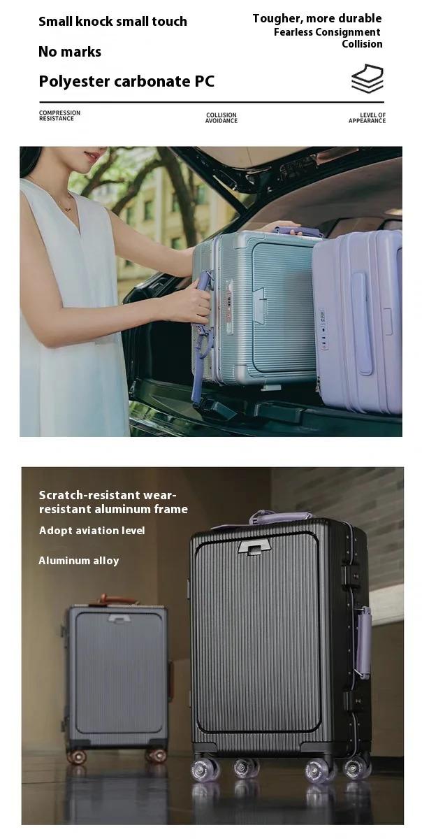 Latest Wide Handle Aluminum Luggage case with Poured Wheels Front Opening Travel Bag Multifunctional Suitcase Oversea Stock