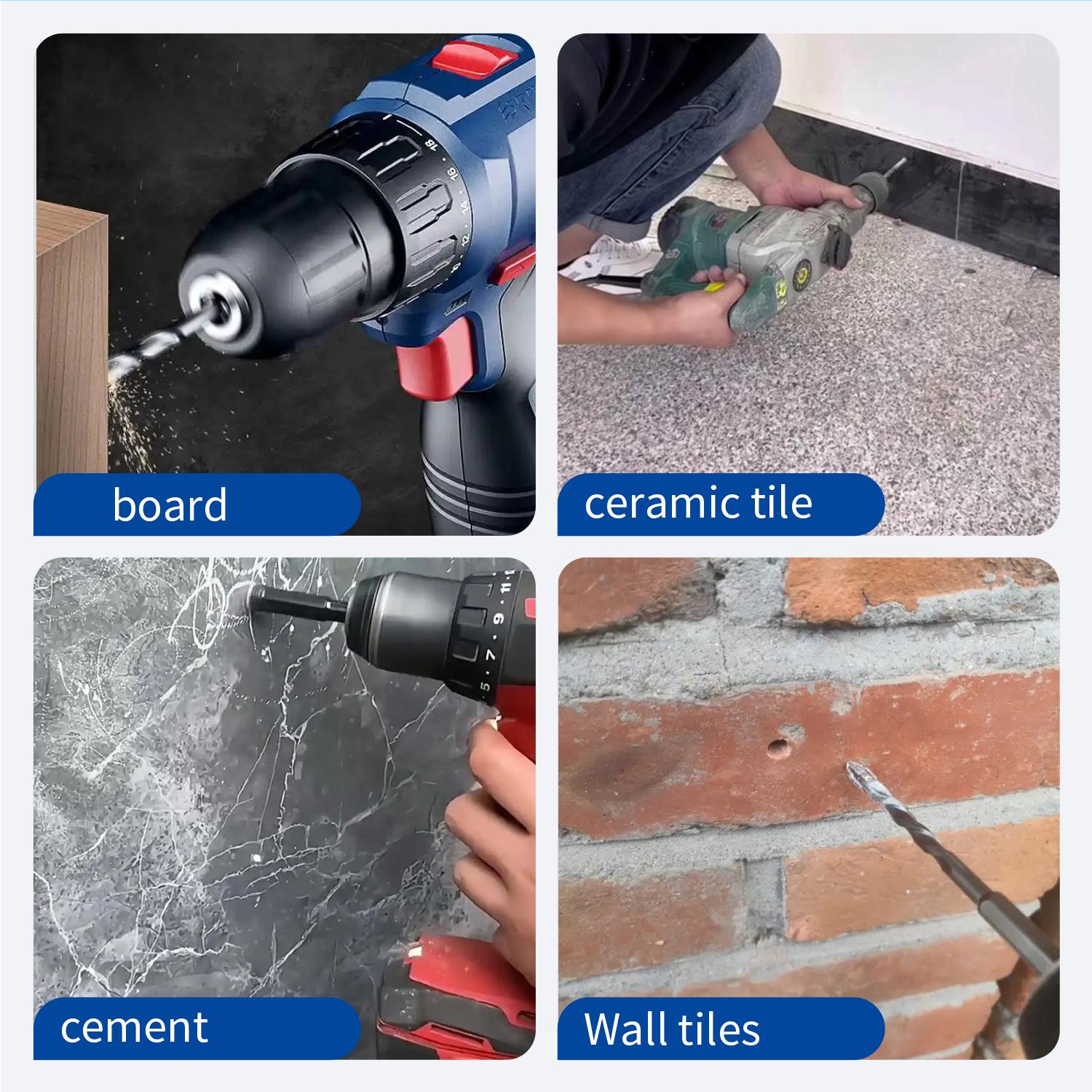 5 Pcs Four-Flute Sawtooth Eccentric Drill Bit Set, Heavy-Duty Carbide Tip for Stone, Glass, Concrete, Wood, Brick, Metal (5/32", 15/64", 5/16", 25/64", 15/32") High-Strength Unique Thread Cutting Feature