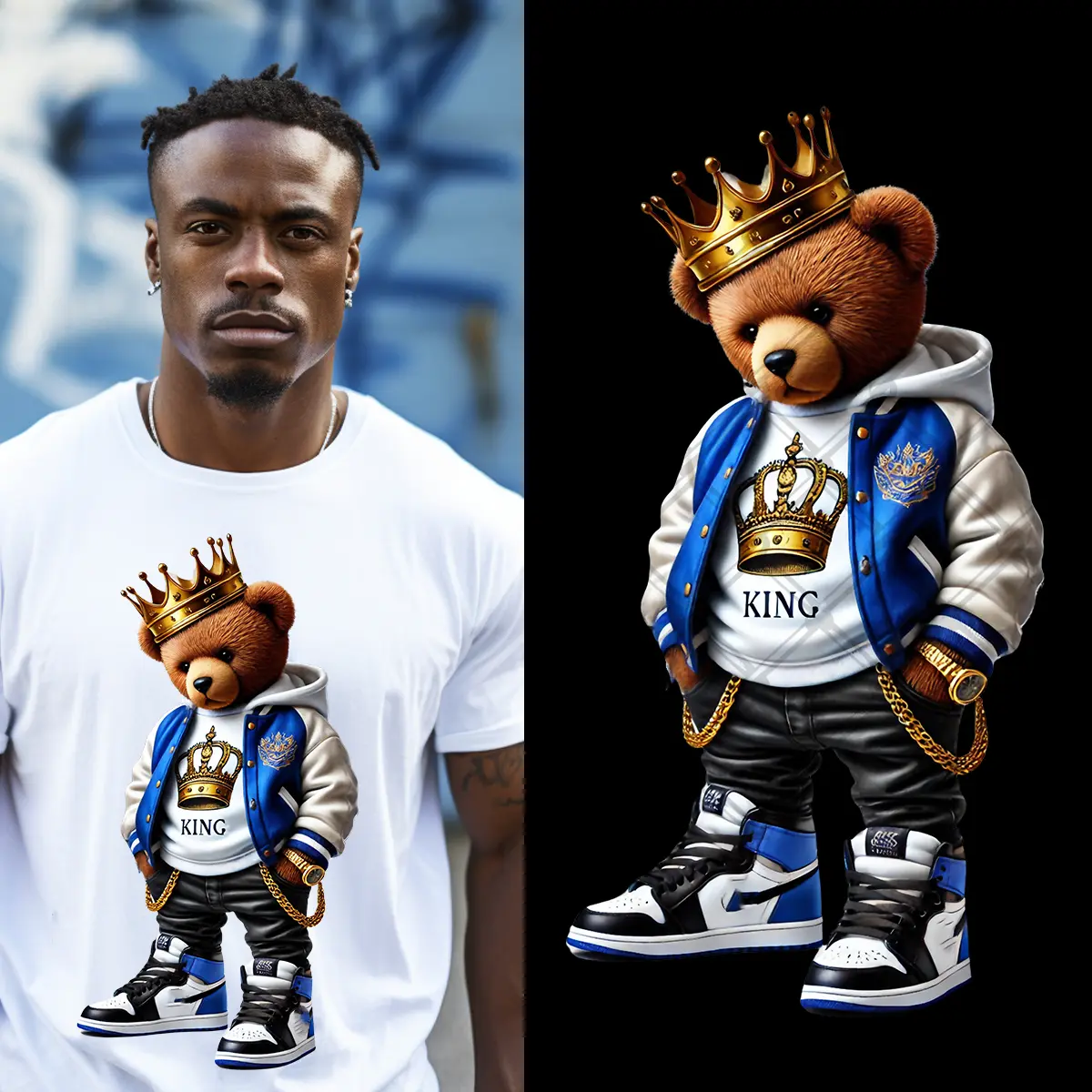 4-Pack, 6-Pack or 8-Pack DTF Heat Transfer Gang Sheet Hip Hop Bear Ready to Press for DIY T-Shirt Printing