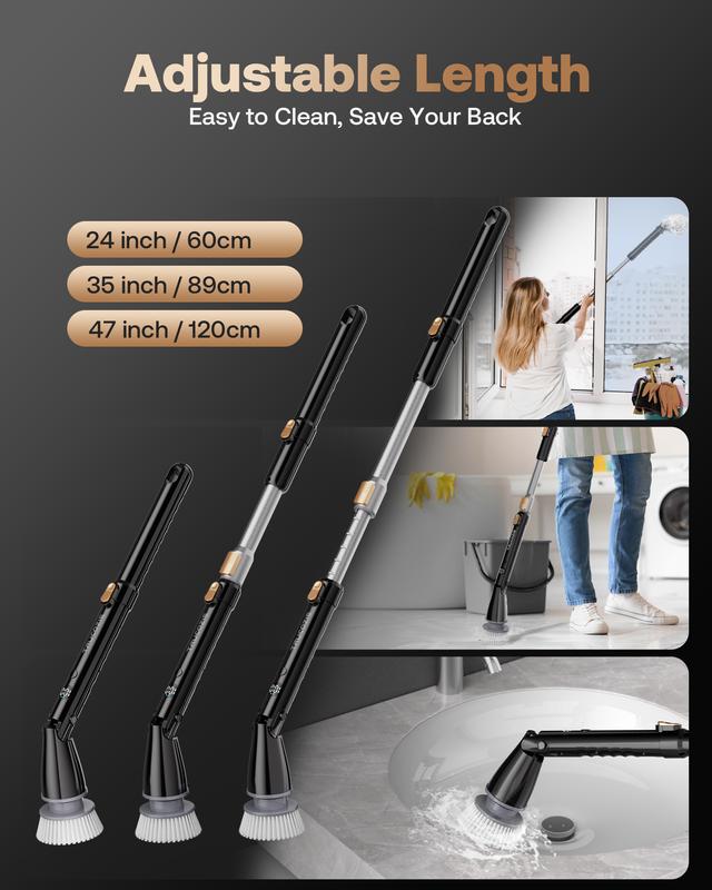 Trucozie Electric Spin Scrubber, Cordless Cleaning Brush with 440RPM/90Mins Runtime, 3 Adjustable Angles&Sizes, 6 Replaceable Brush Heads, 2 Speeds for Bathroom Glass, Car Cleaning, Bathtub, and Shower
