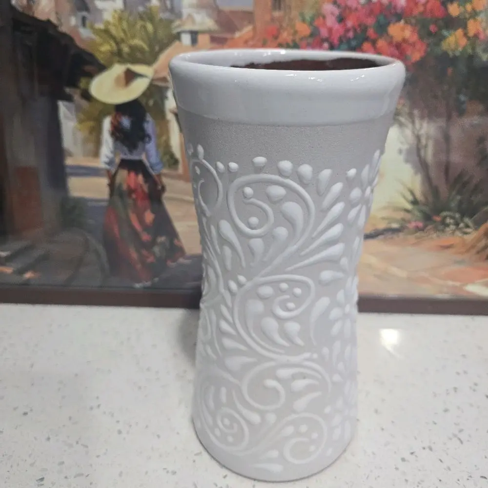 White Talavera Vase - 9 in