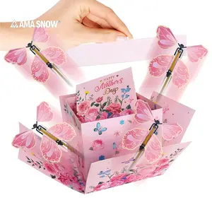 AMA SNOW Mother's Day Butterfly Explosion Gift Box, Reusable Pink Floral DIY Unique Gift Box with Surprise Flying Butterfly and Flower Confetti‌ for Mother's Day, Graduation, Birthdays, Wildflower, Wedding Party Decoration