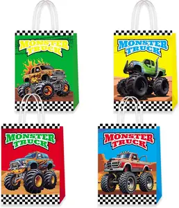 24PCS Monster Truck Party Favors Monster Truck Paper Truck Racing Goodie Bags Bulk with Handle Candy Paper Favors for Racing Cars Theme Party Supplies Decorations