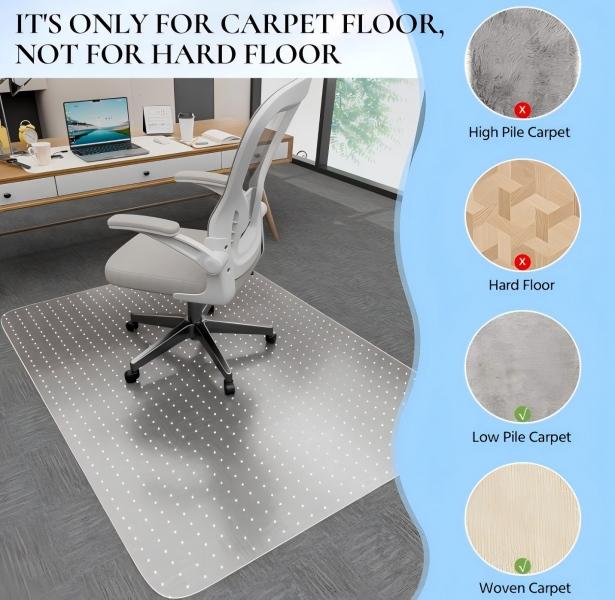 Clear Office Chair Mat for Carpet, 36x48 Inch Studded Carpet Protector Gasket, Heavy Duty Anti-Slip Floor Mat with Lip, Easy Glide for Low Pile Carpet, Home Office