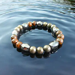 Men's Pyrite Bracelet - Natural Stones with Bronzite & Hematite - Unisex Design - 8mm - Natural Stones Unique Crystals Intuitively Chosen Crystals